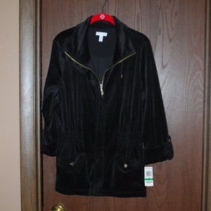 NWT Charter Club Black Velour Zip-up Jacket - L
